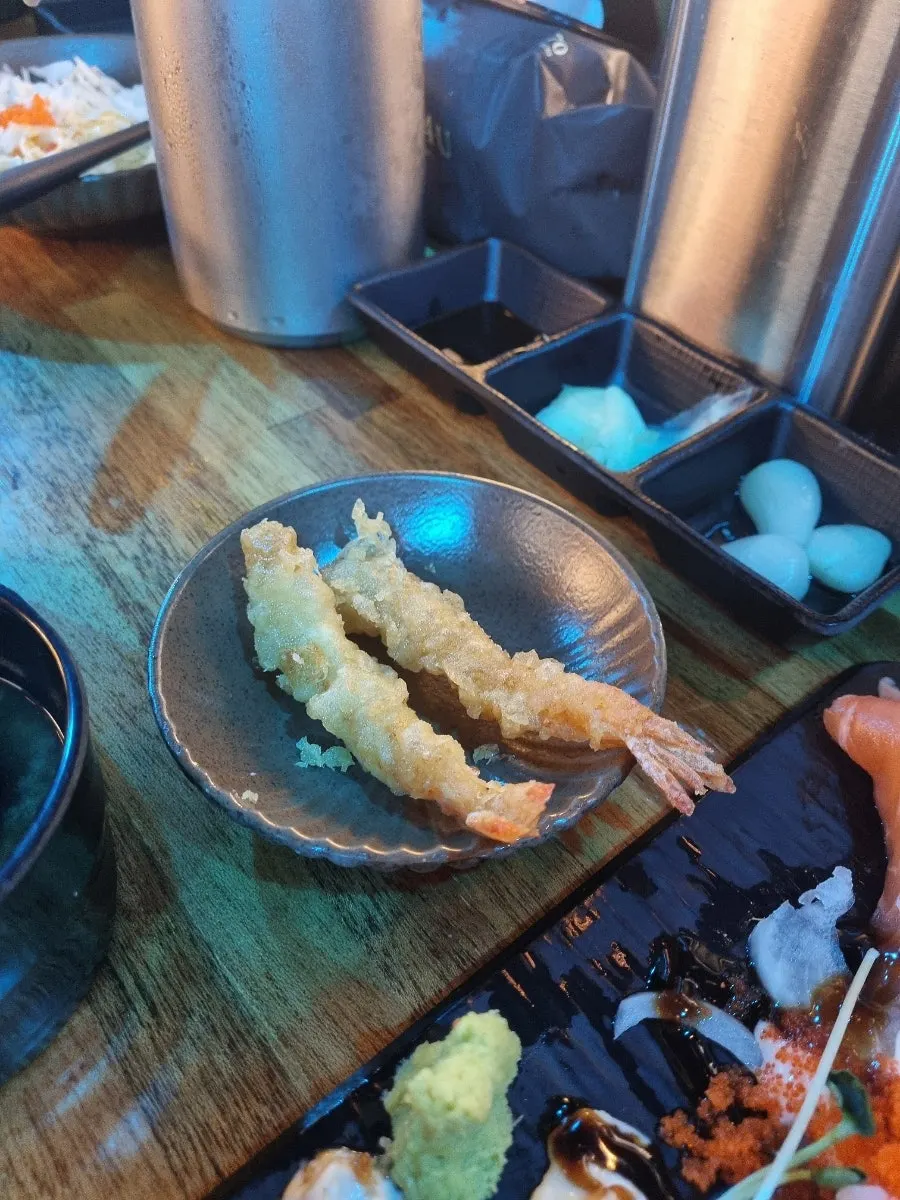 Complimentary shrimp tempura