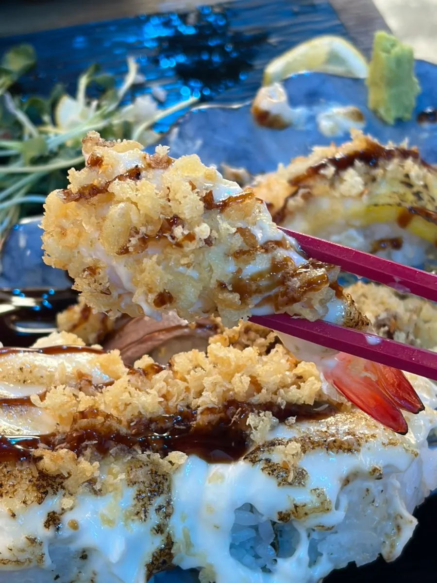 A crispy tempura-crusted piece of sushi