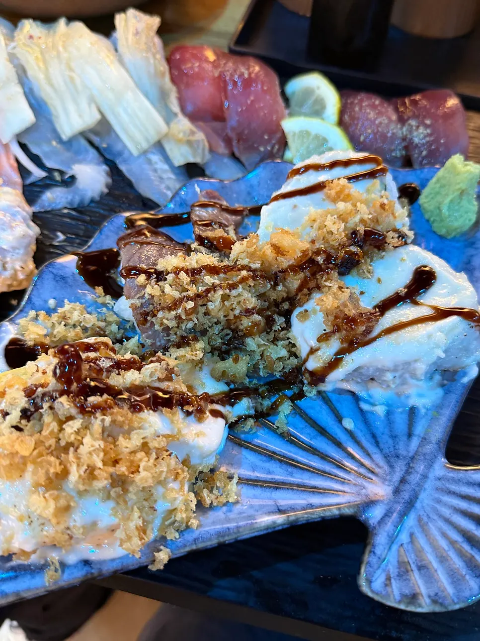 Full plate of the Couple A Plus sushi set