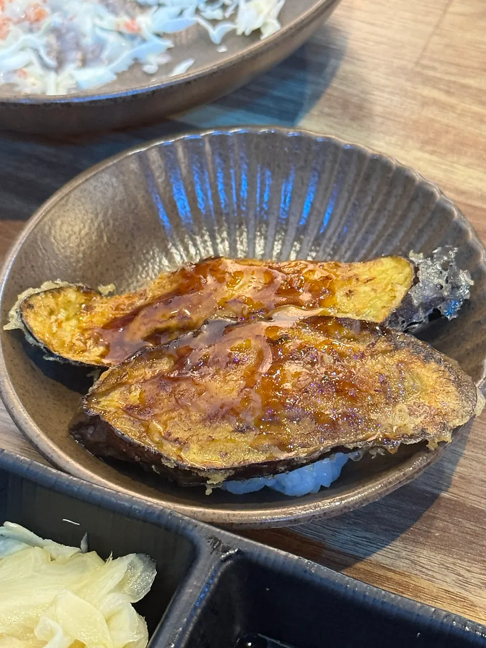 Berenjena tempura recibida de cortesía