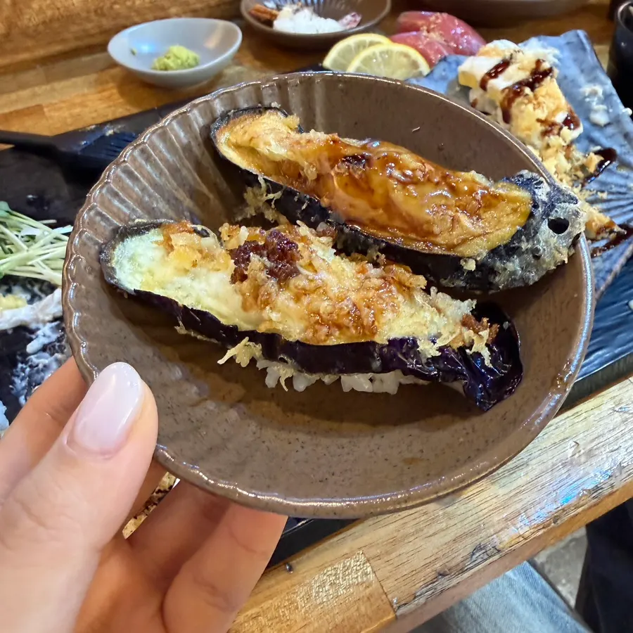 Complimentary eggplant sushi