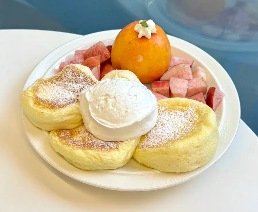 Plated peach soufflé at Think Fruit