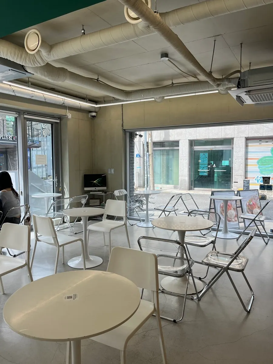 Interior seating at Think Fruit café