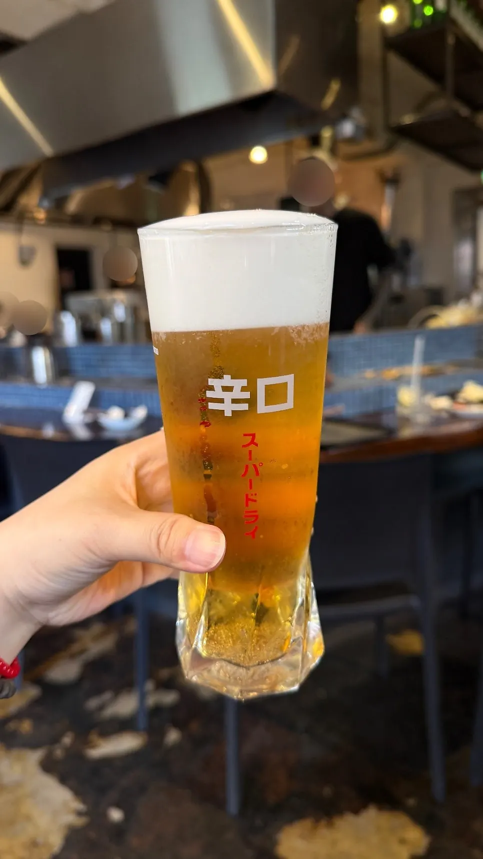 Cheers with Asahi draft beer and teppanyaki