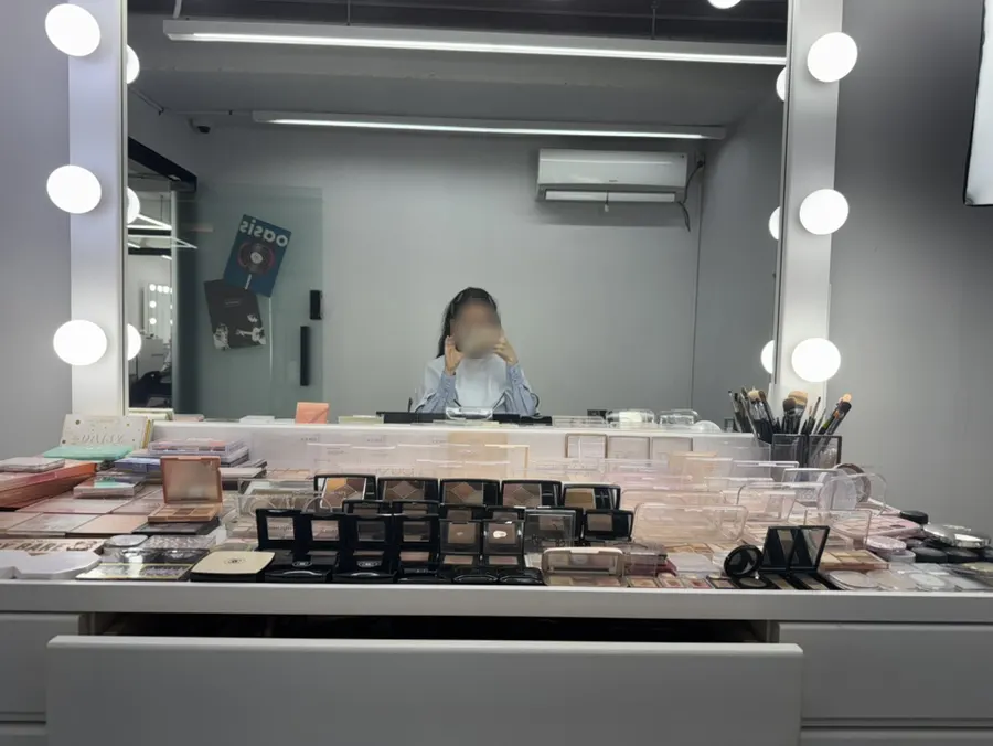 A variety of products in the private makeup room