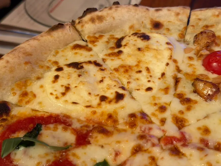 Melting natural mozzarella cheese and toppings