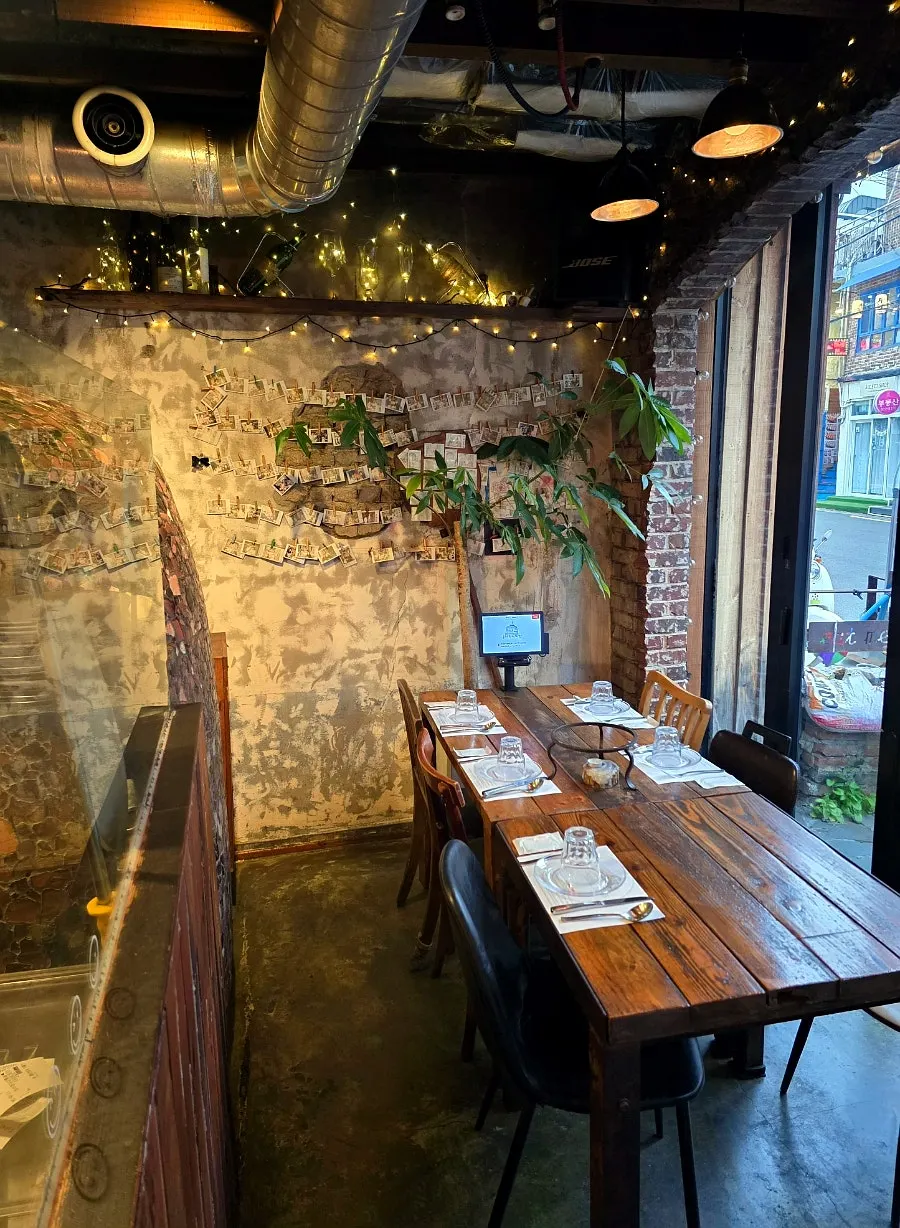 Alley view near the entrance of Hongdae Hwadeok Pizza