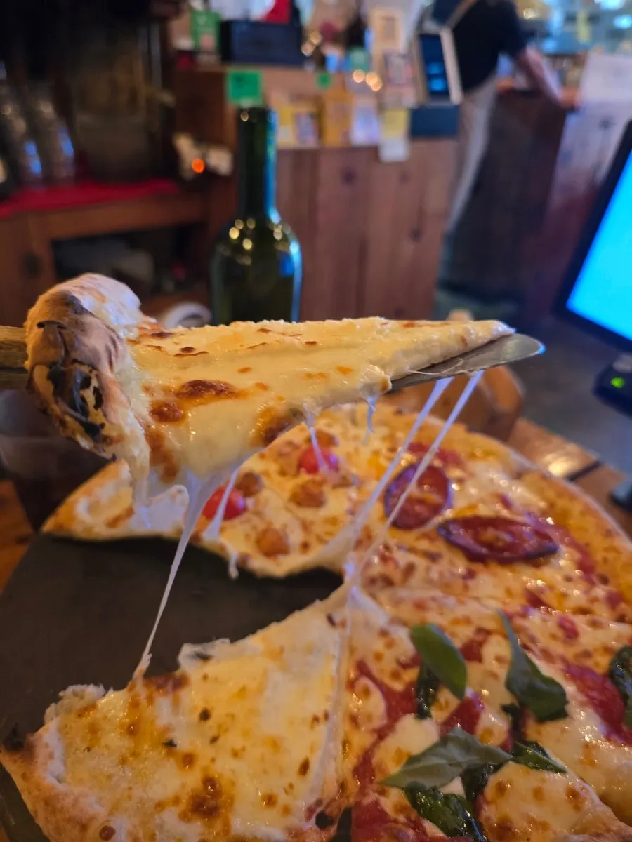 Quattro Stagioni pizza slices divided into four flavors