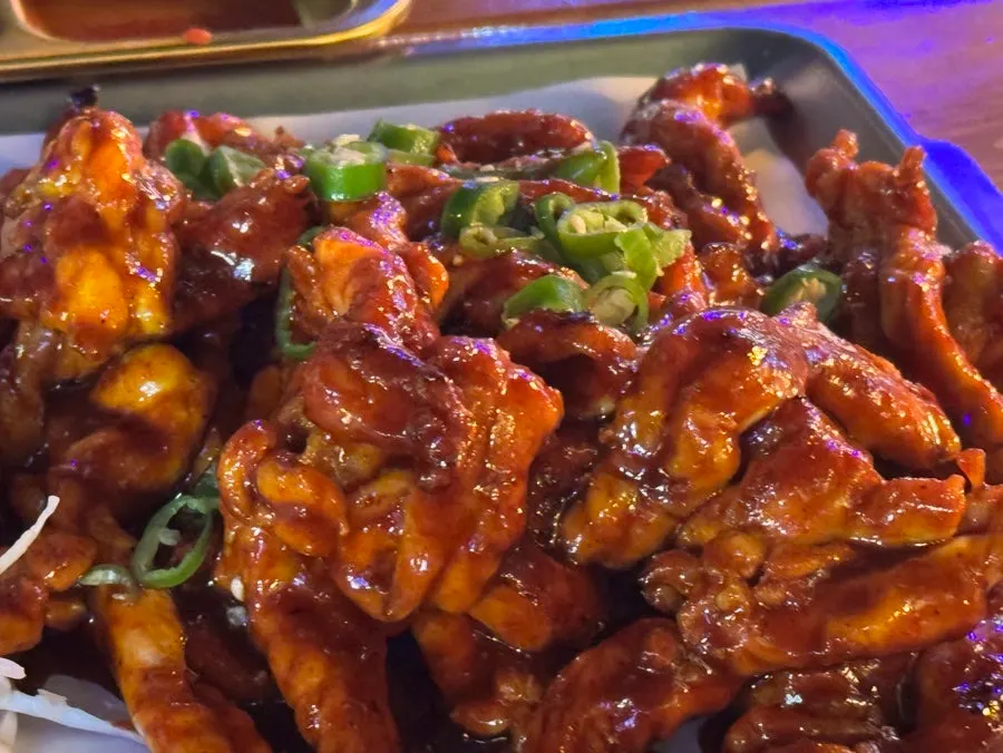 Close-up of the sauced chicken neck