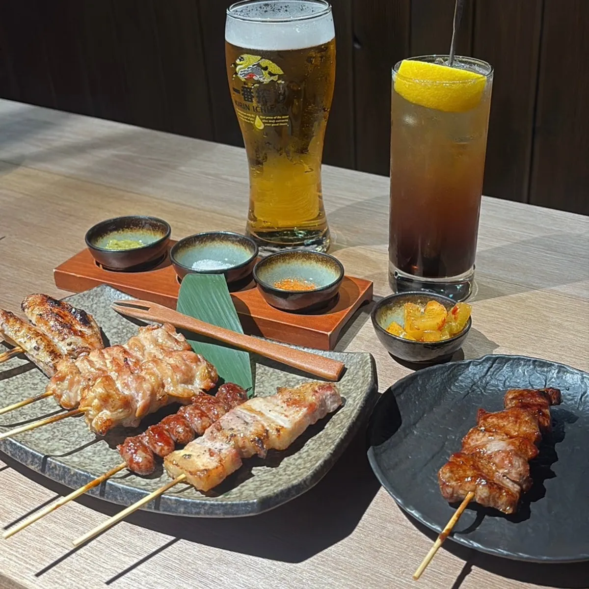 Three sauces: shichimi, pink salt, and cheongyang chili pesto