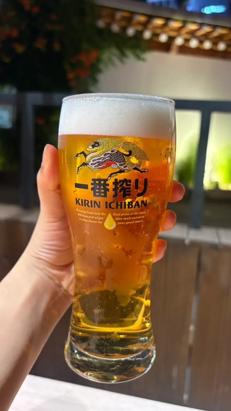 Kirin draft beer enjoyed alongside charcoal skewers