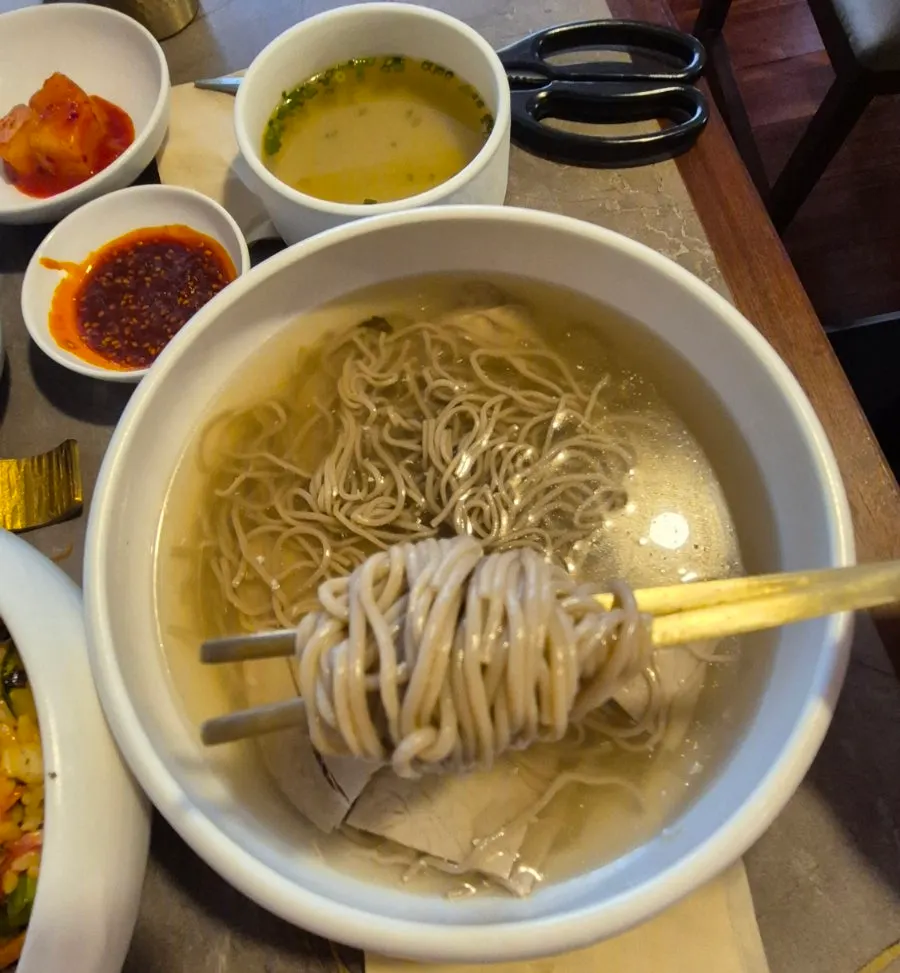 Naengmyeon served with yukhoe bibimbap