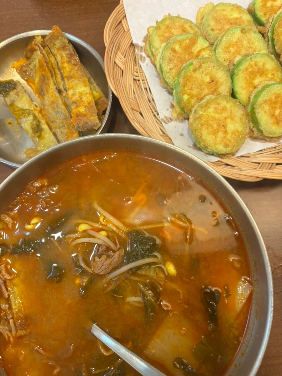 Midway through eating the beef pancake gukbap