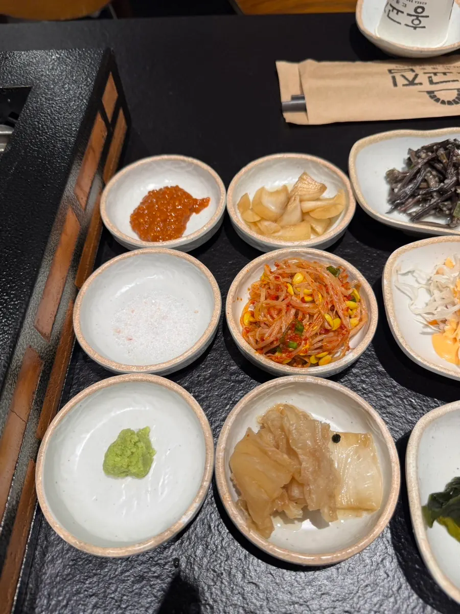 Table spread with 9 basic side dishes