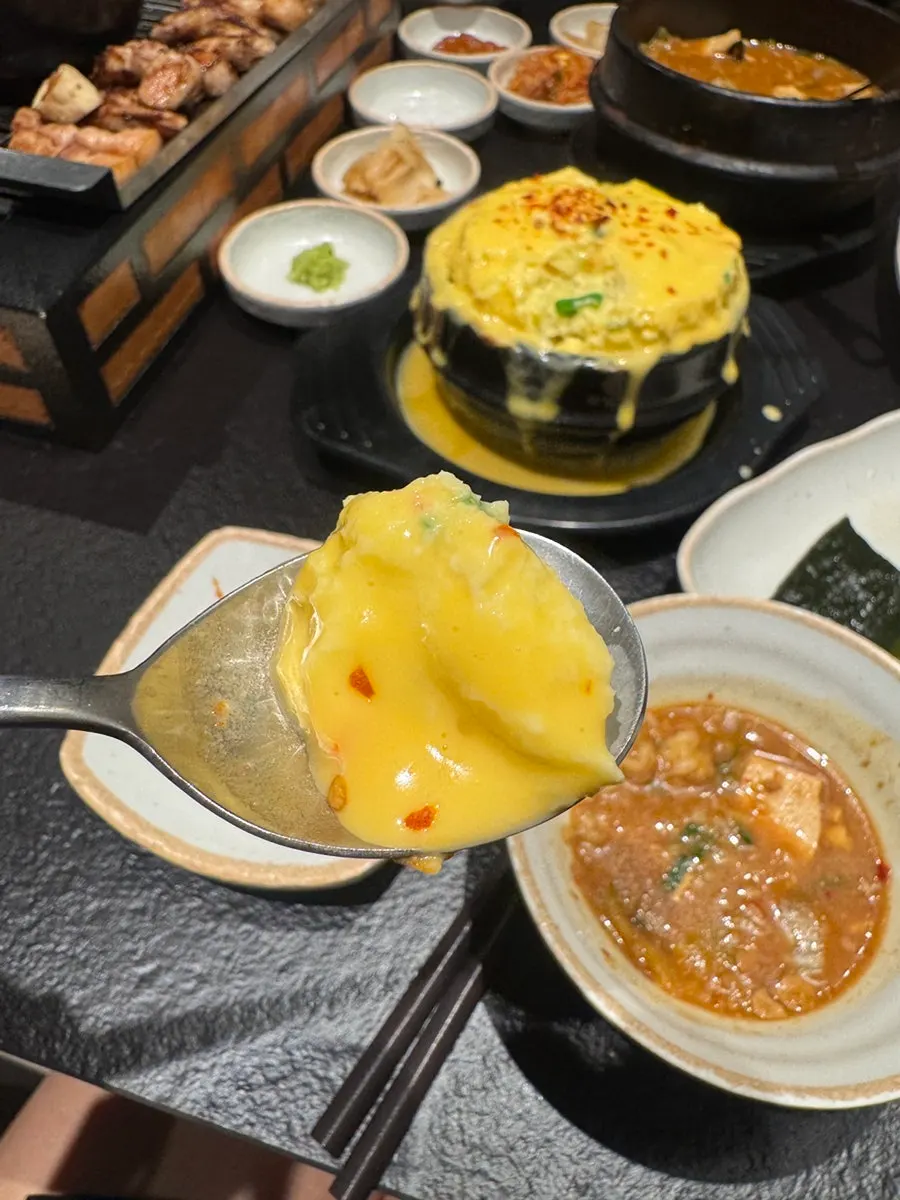 Cheese egg custard piled high with melted cheese
