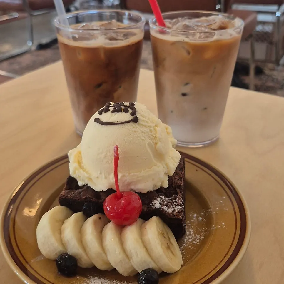 Close-up view of the dessert showcase
