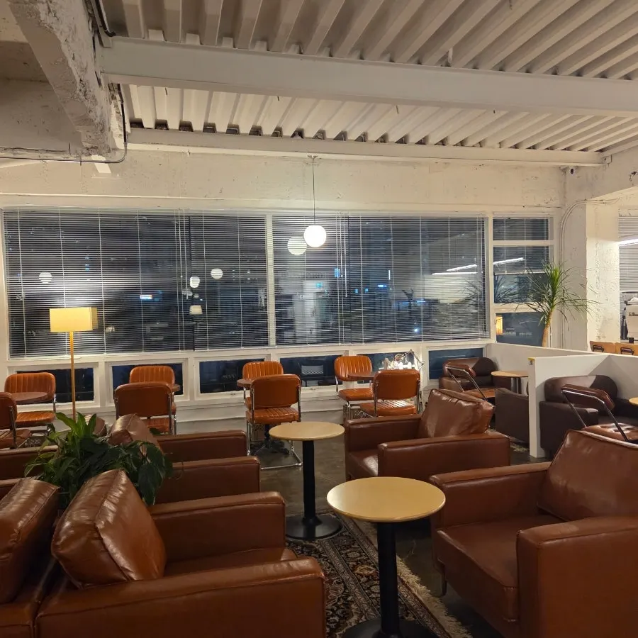 Brown leather sofa seating in the spacious store