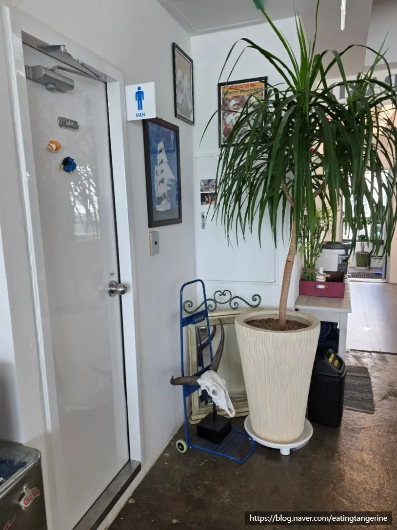 Restroom entrance inside the café