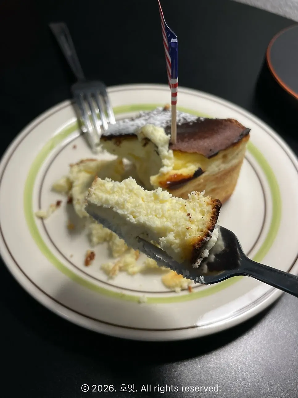 A forkful of Basque cheesecake