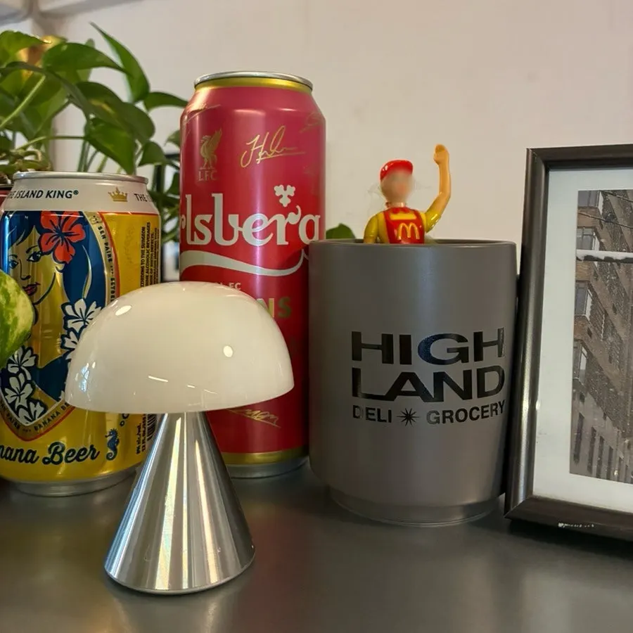 A shelf holding vintage-style props