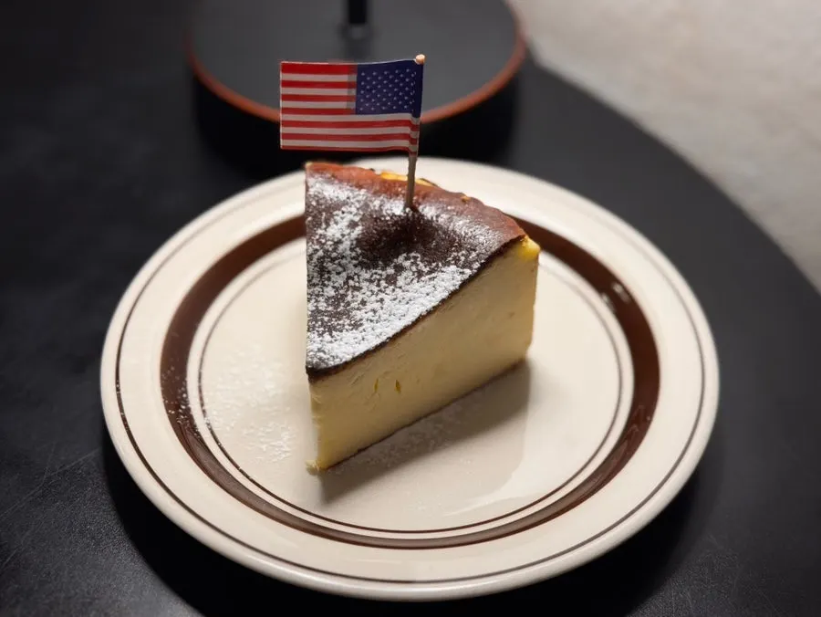 A slice of Hongrad's Basque cheesecake