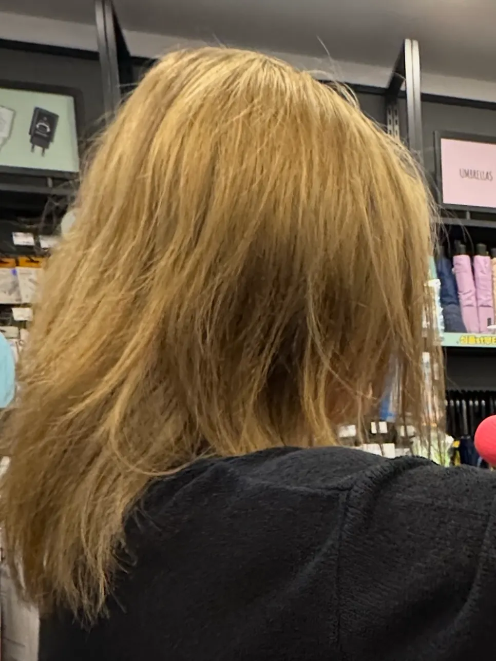 Before photo of dry, brittle hair before the bleached-hair clinic