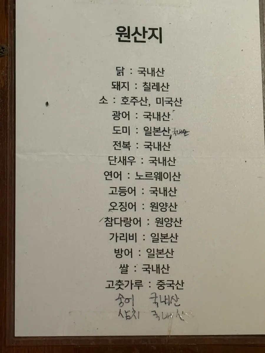 후토 원산지 표시판