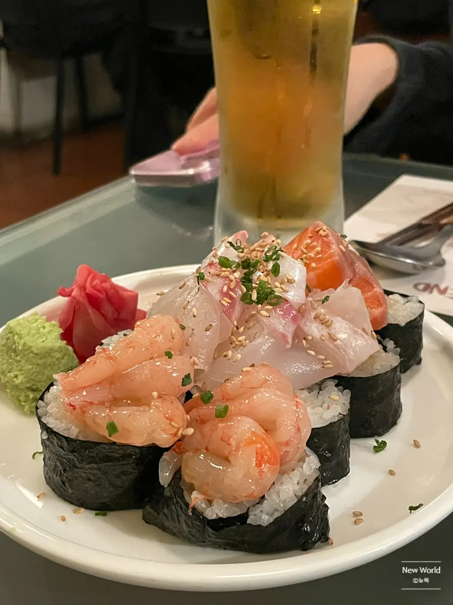 Close-up of the old kimchi sashimi salt kimbap