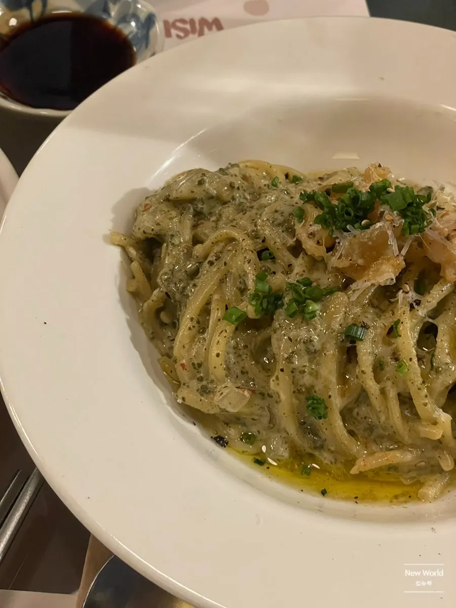 A drink enjoyed alongside the abalone innards pasta