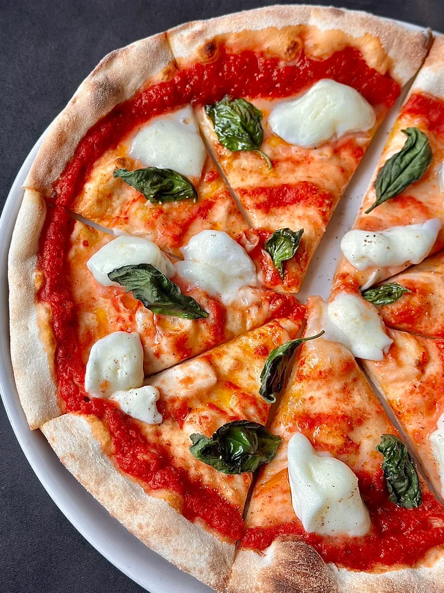 Freshly baked Margherita pizza