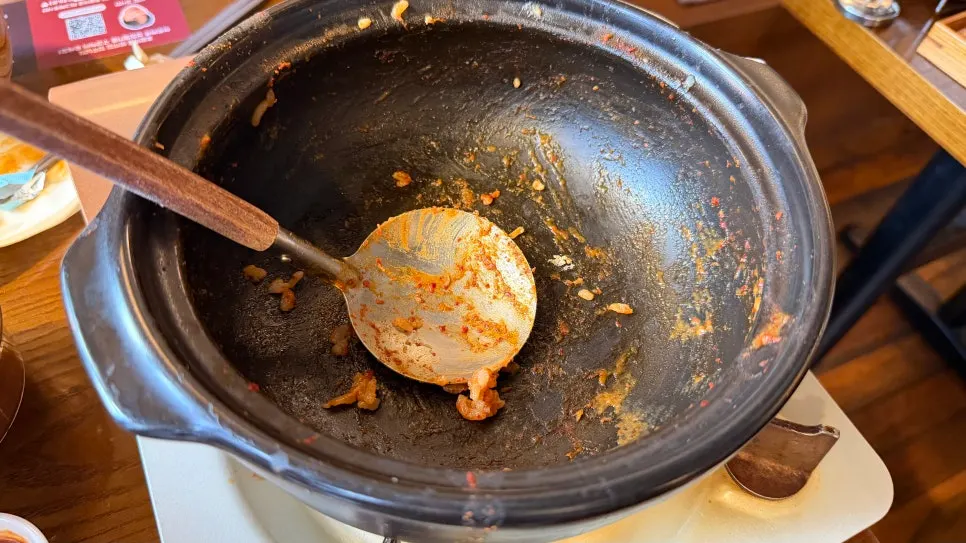 Pan of cheese fried rice scraped clean to the bottom