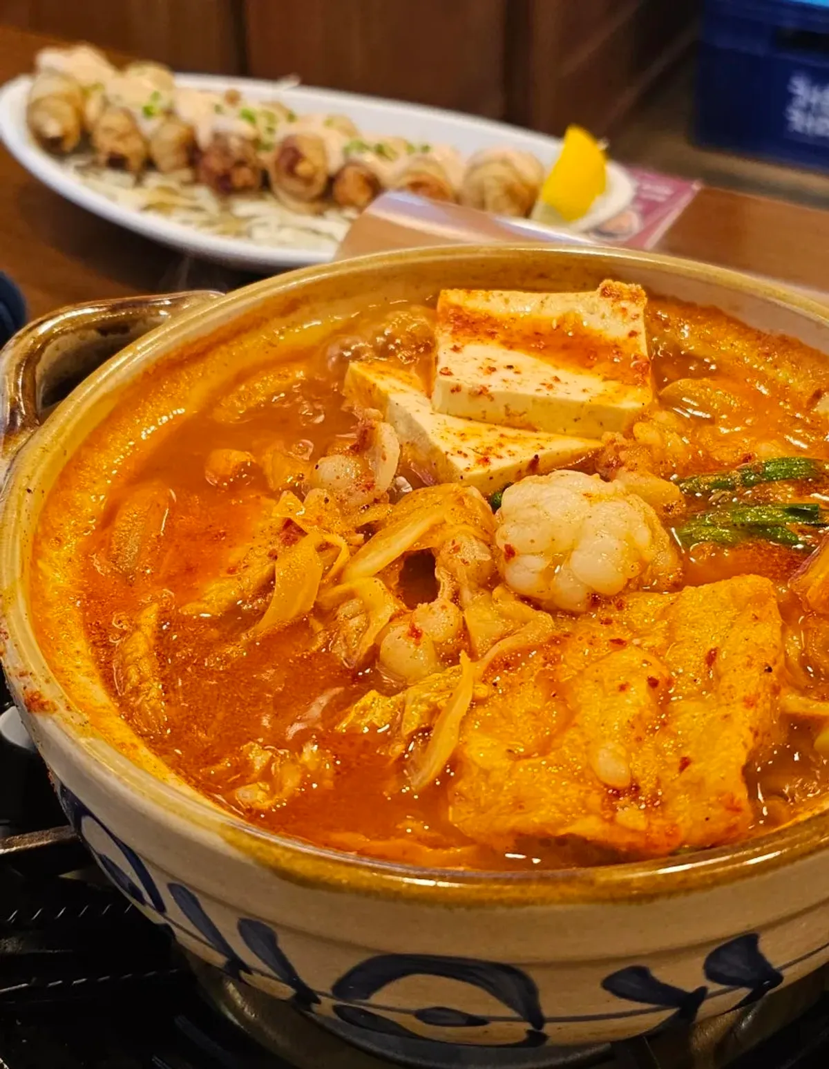 Beef gopchang-daechang stew boiling hot