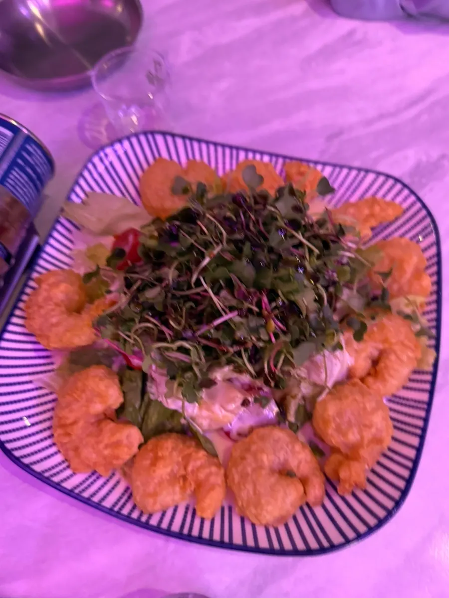 Close-up of crispy fried mango cream shrimp