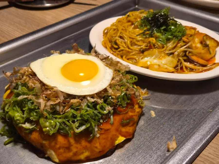 Sauce caddy with okonomiyaki sauce and mayonnaise