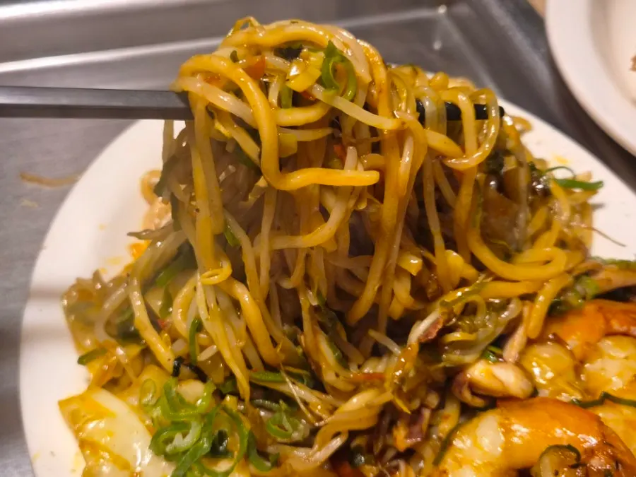 Yakisoba noodles tossed in a thick sauce