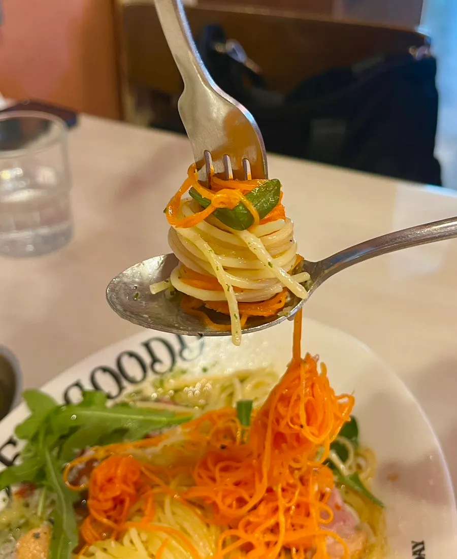 Sautéed carrot on top of the aglio olio