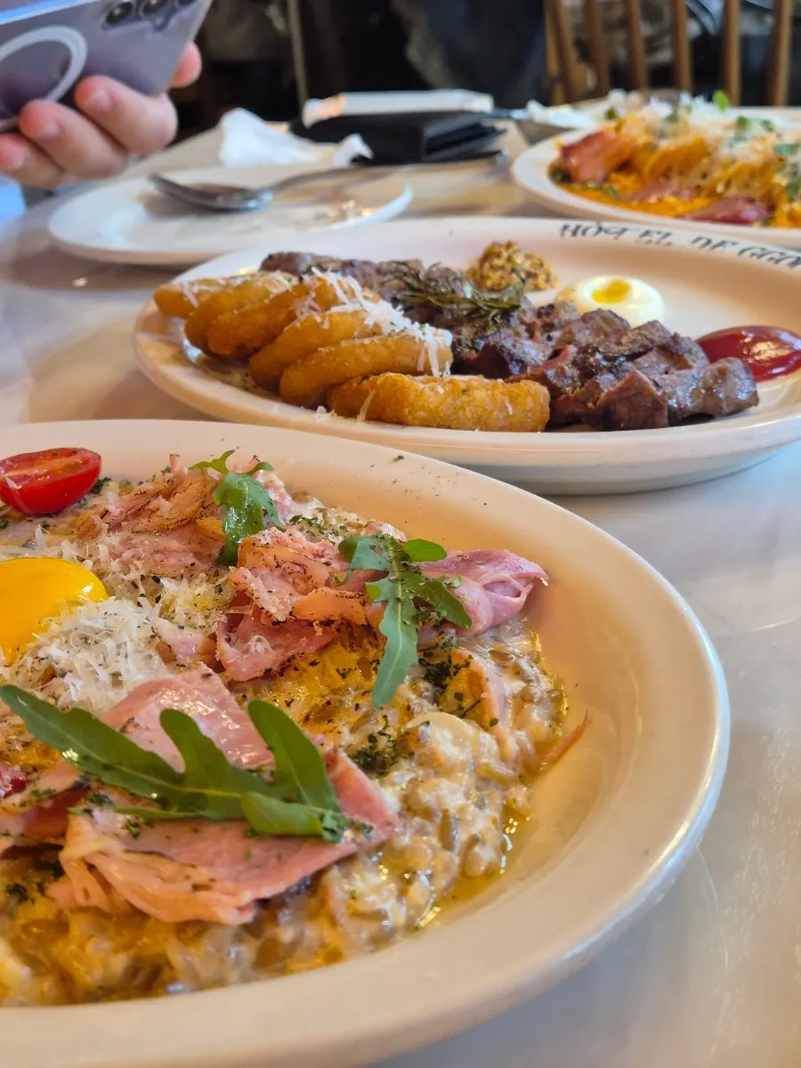 Bacon carbonara pasta loaded with bacon at Hôtel de Couture