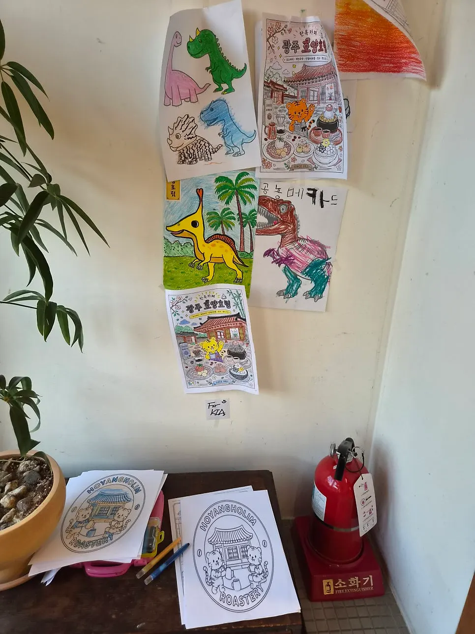 Coloring supplies set out for children