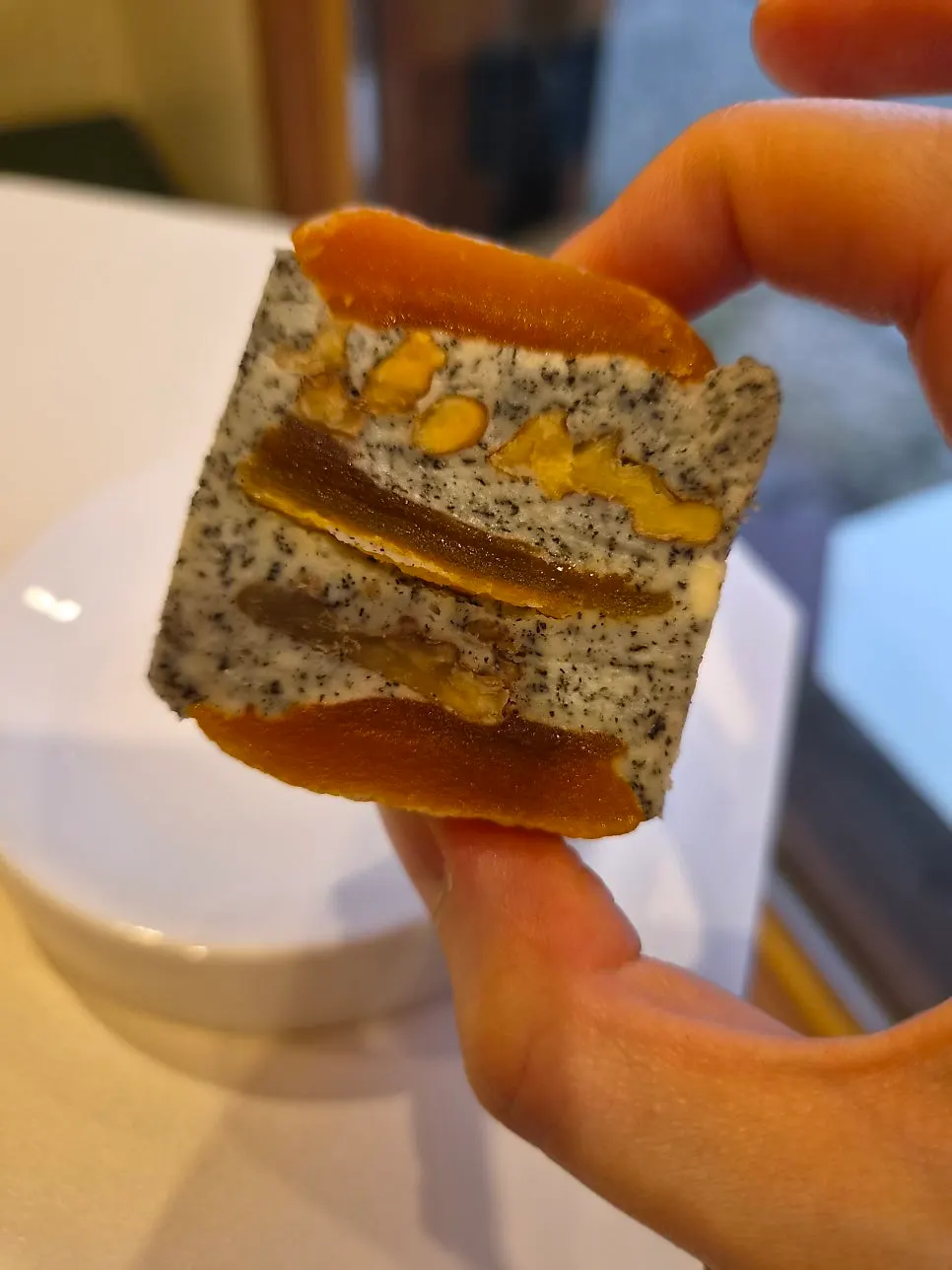 Black sesame walnut gotgamsando on a plate
