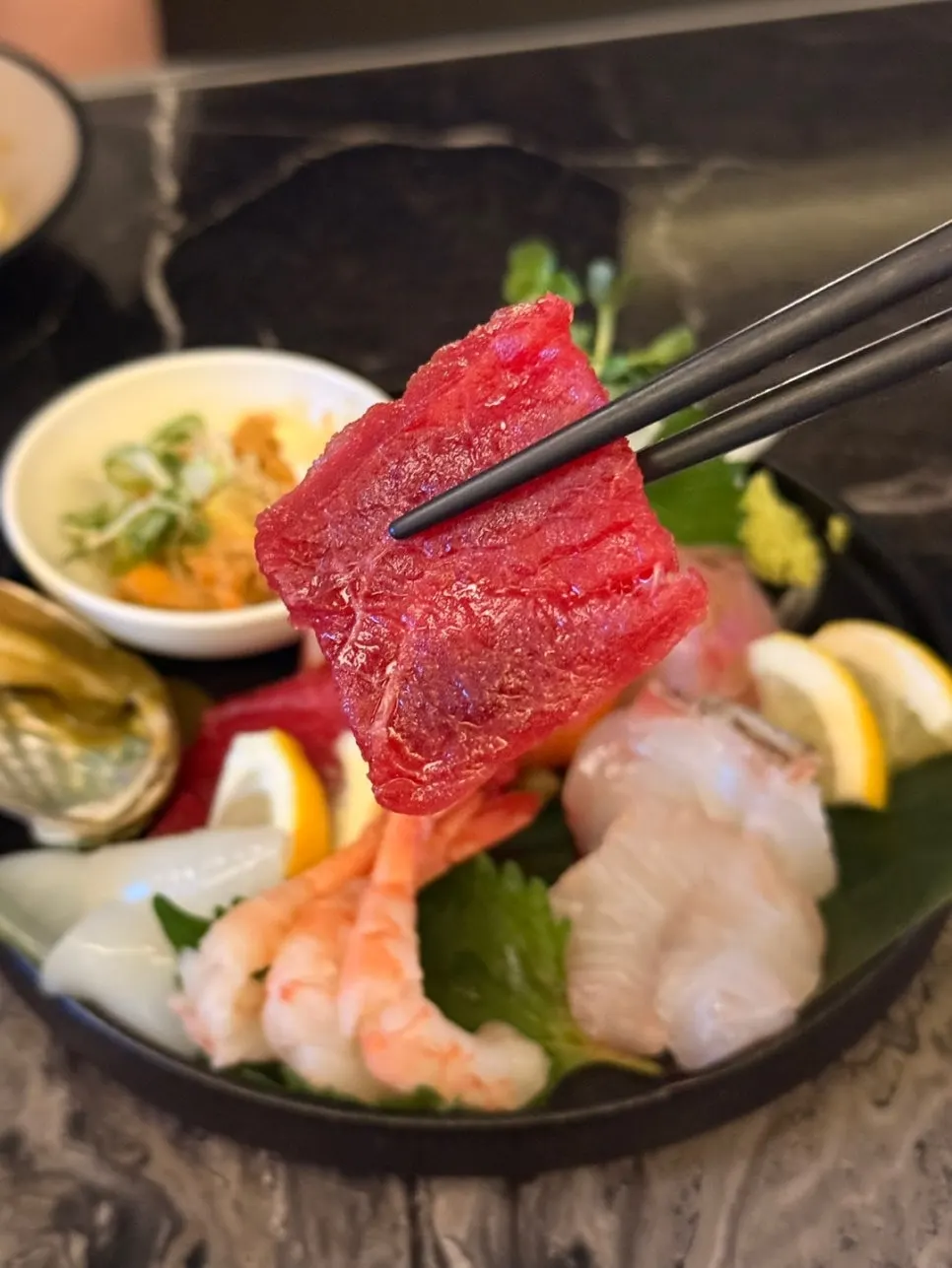 Vividly red tuna sashimi