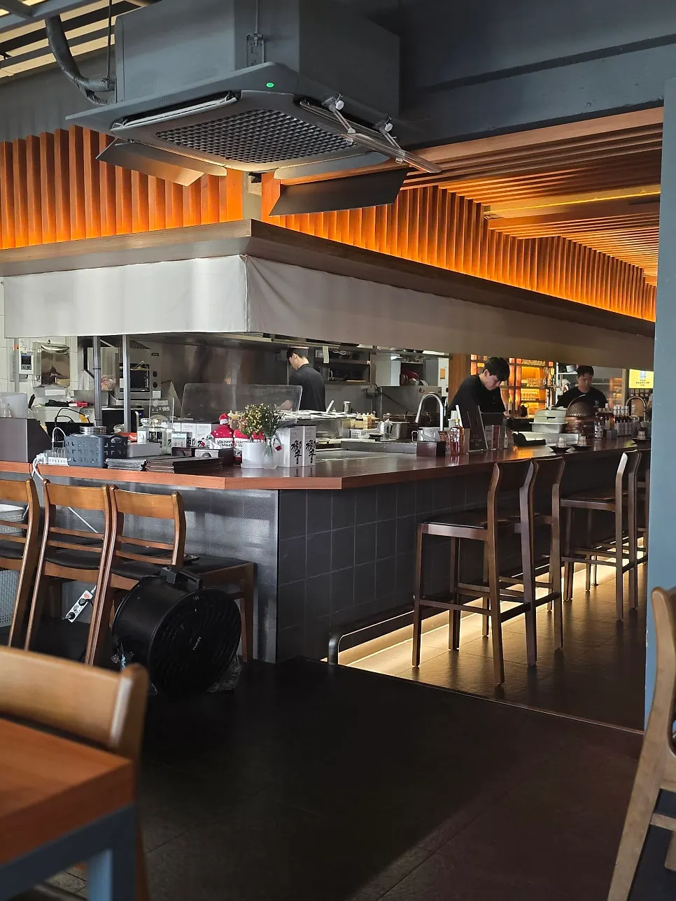Interior view showing the open kitchen