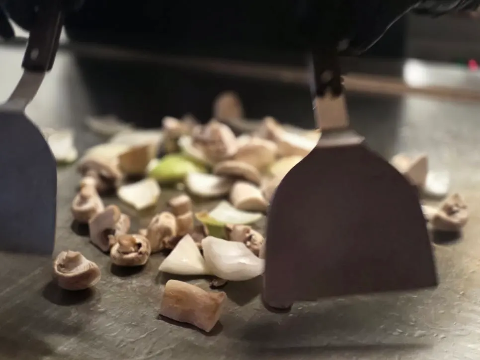 Food being cooked on the teppan grill