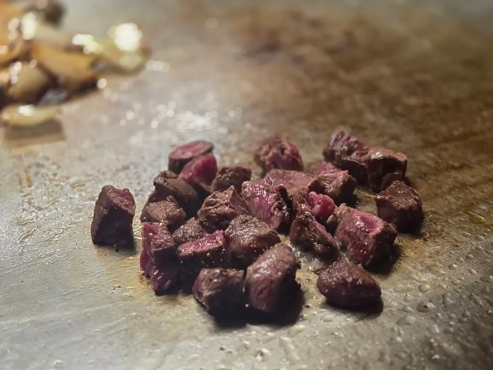 Beef mushroom chop steak served in the pan
