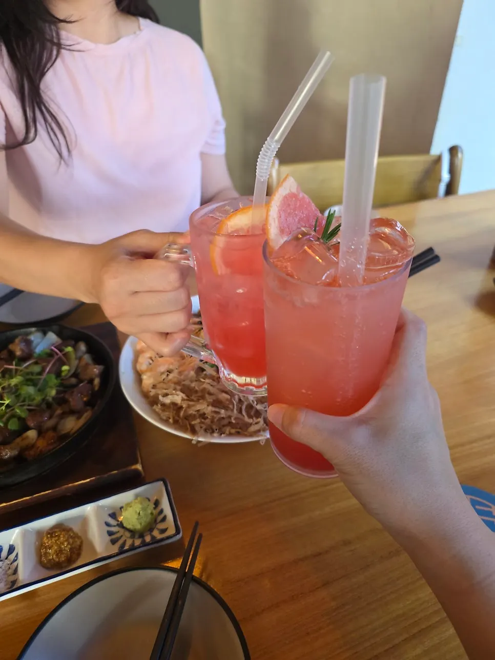Red-hued grapefruit highball and grapefruit ade