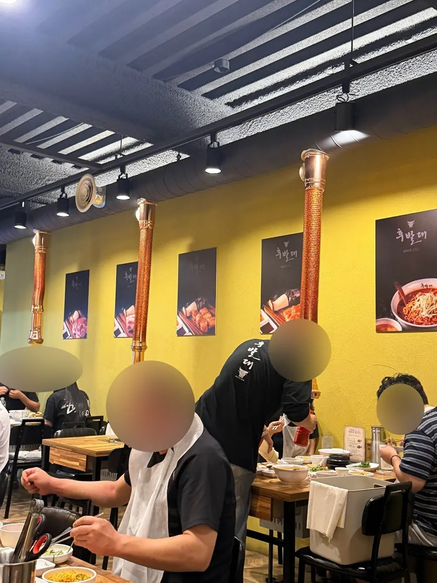 Bright, cheerful seating inside the BBQ restaurant