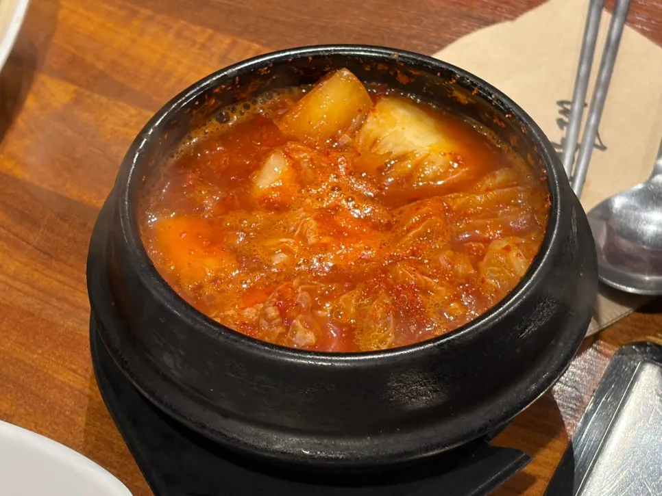 Kimchi jjaglee eaten alongside the meat