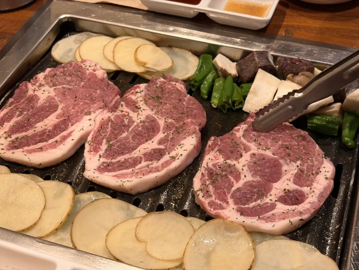 BBQ grill with strong flame at the restaurant