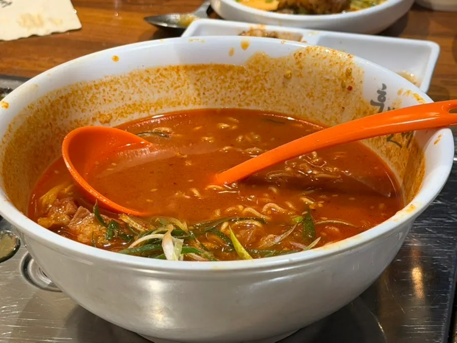 Ramyeon eaten alongside the meat at Hubaldae