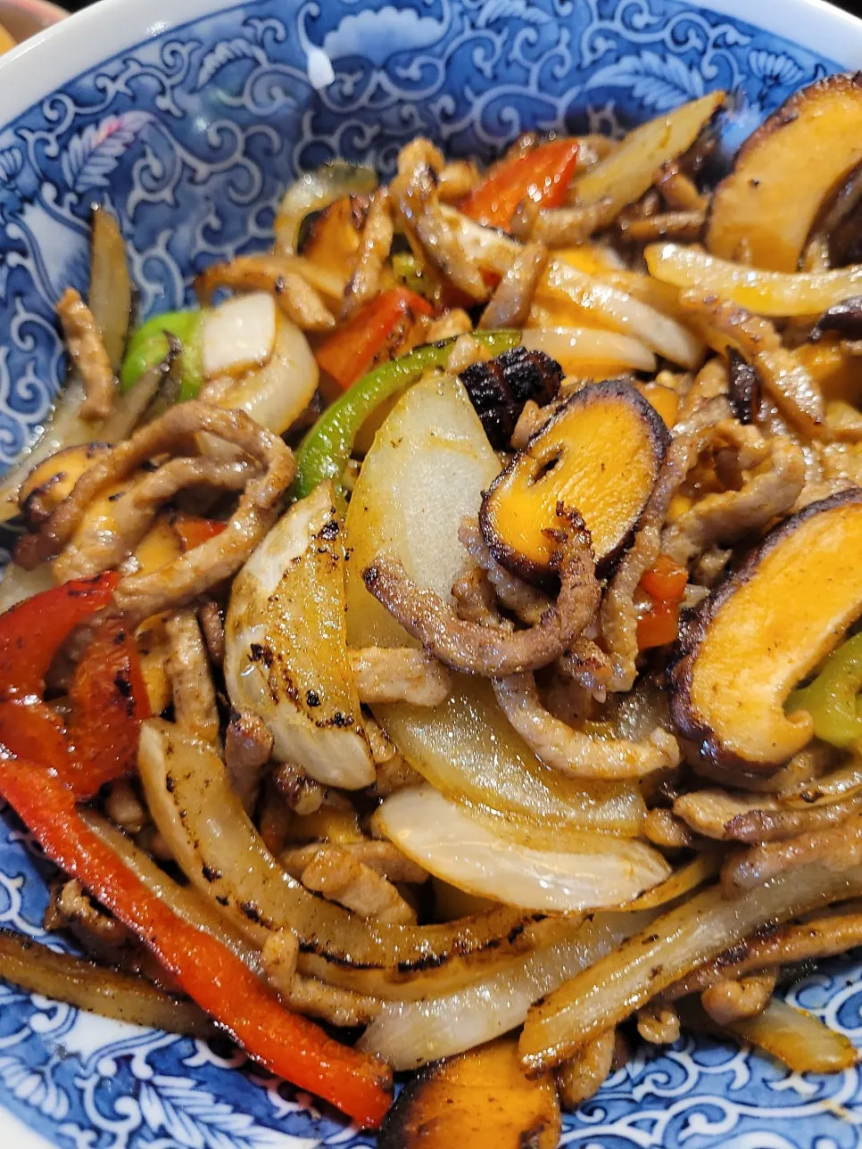 Close-up of pepper stir-fry soaked in chili oil