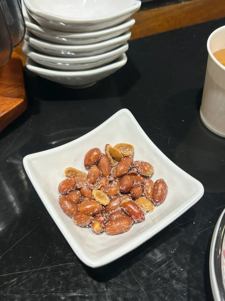 Complimentary fried dumplings and spring rolls